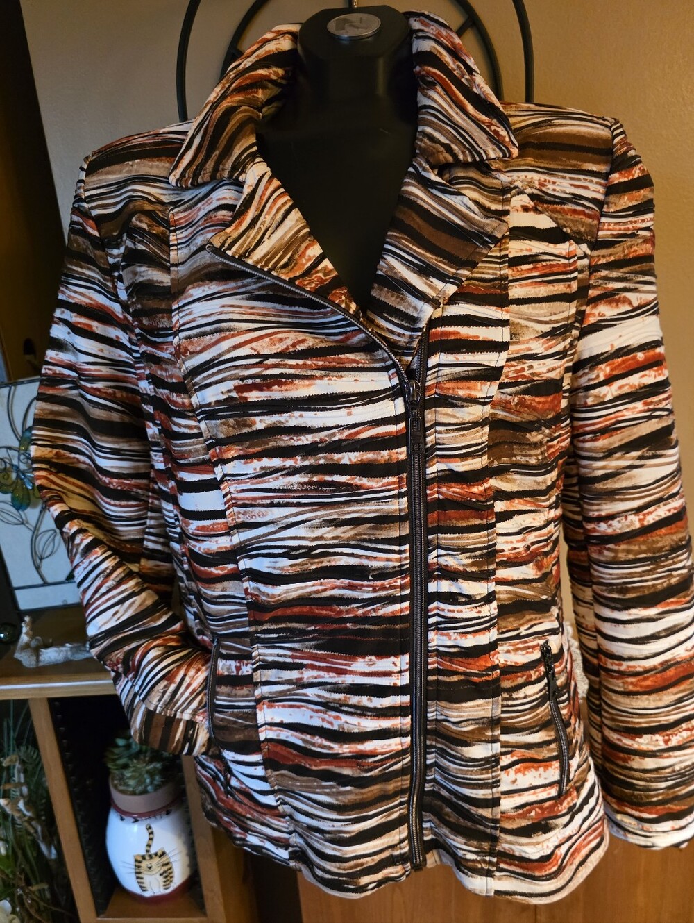 Vintage Alison Daley Artsy Striped Multi-Colour Zip-Front Women's Jacket